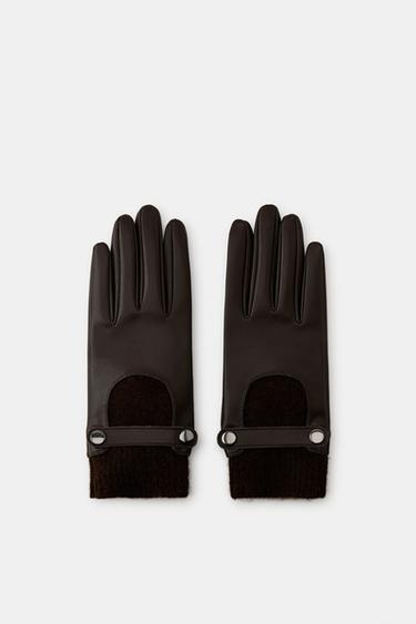 GUANTES EFECTO PIEL MEZCLA LANA - Marrón de Zara