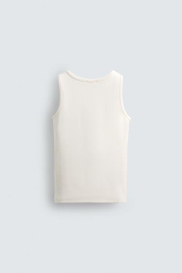 LABEL TANK T-SHIRT - Light beige by Zara - Image 7