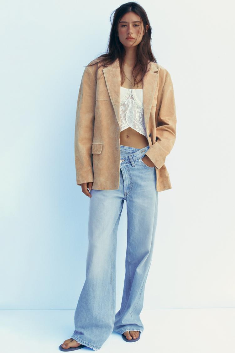 100% SUEDE LEATHER BLAZER Beige ZARA New Zealand