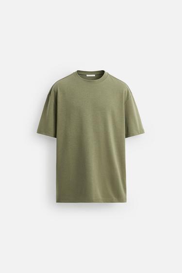 Zara BASIC REGULAR FIT T-SHIRT - Light khaki
