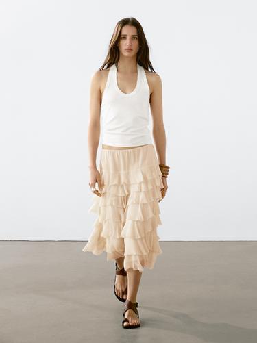 Zara Ruffled midi skirt - Ecru