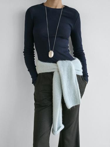 Zara Long-sleeve cotton blend T-shirt - Navy blue