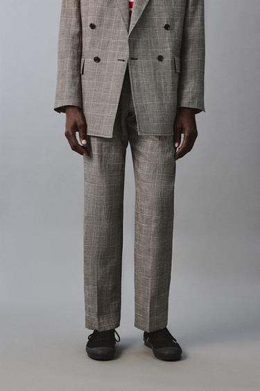 CHECK WOOL BLEND LINEN SUIT TROUSERS AARON LEVINE X ZARA - Black / White by Zara