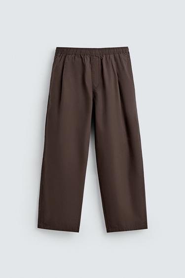 Zara BALLOON FIT PLEATED PANTS - Brown