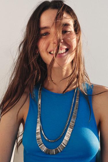 Zara 2-PACK METALLIC PLATE SHIMMER NECKLACES - Silver