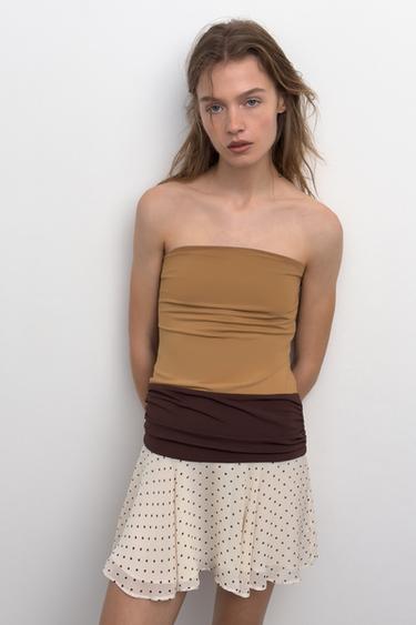 CONTRAST DRESS WITH DOTS - Caramel by Zara
