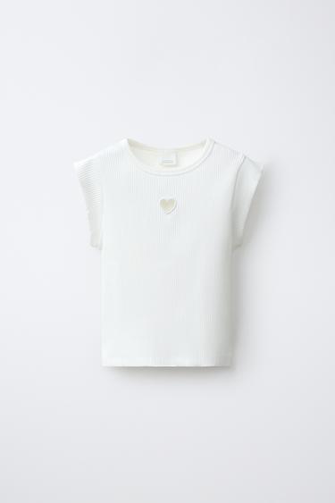 CAMISETA RIB CUT OUT CORAZÓN - Blanco roto de Zara