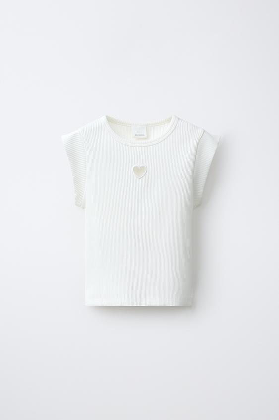 CAMISETA RIB CUT OUT CORAZÓN - Blanco roto de Zara - Imagen 0
