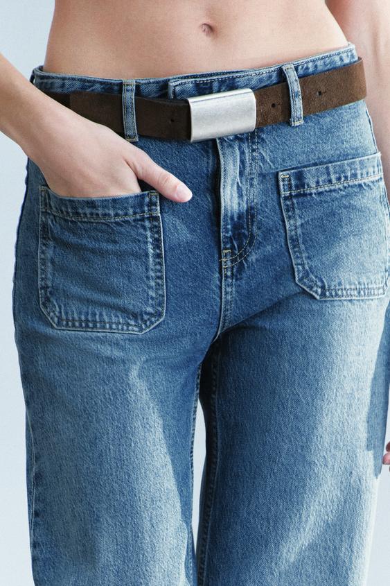 100-ODSTOTNI USNJEN PAS S PLOŠČATO ZAPONKO - Čokoladna de Zara - Slika 0