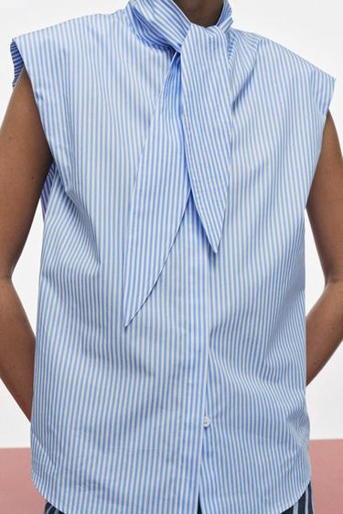 ZW COLLECTION STRIPED SHIRT WITH TIES - Blue/White by Zara - Image 3