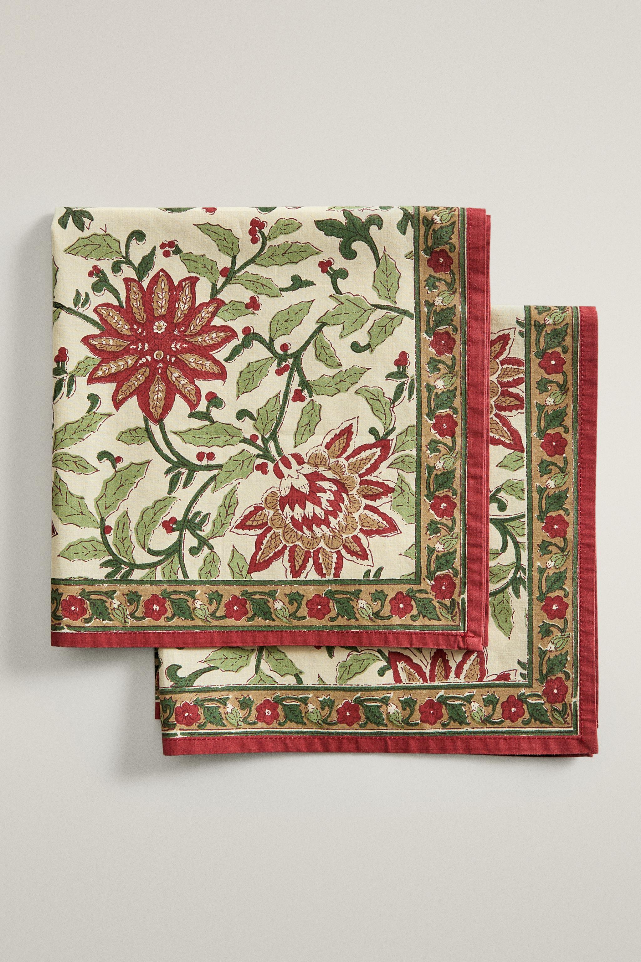 CHRISTMAS POINSETTIA COTTON NAPKINS (PACK OF 2)