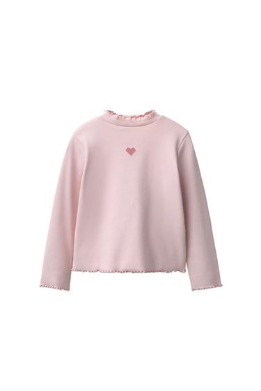 RIB-T-SHIRT MED BRODERI - lys rosenrød fra Zara