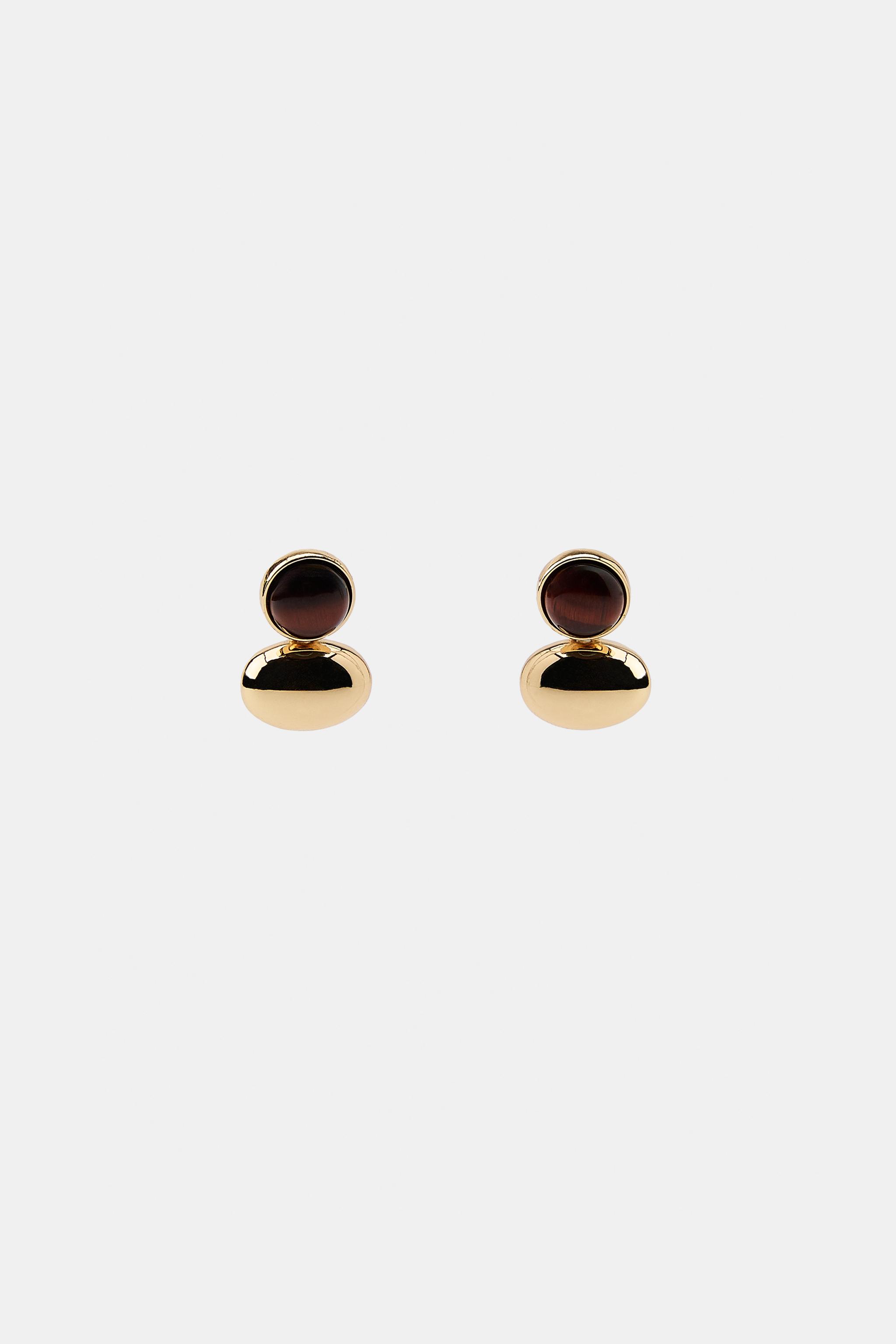 DOUBLE BALL STONE EARRINGS - Golden | ZARA United States display picture 3