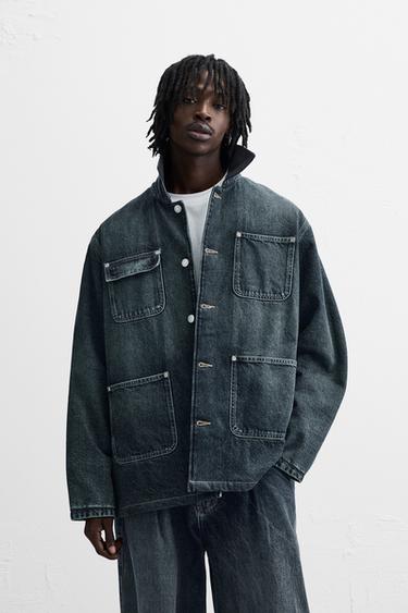CAZADORA DENIM CUELLO CONTRASTE - Azul de Zara