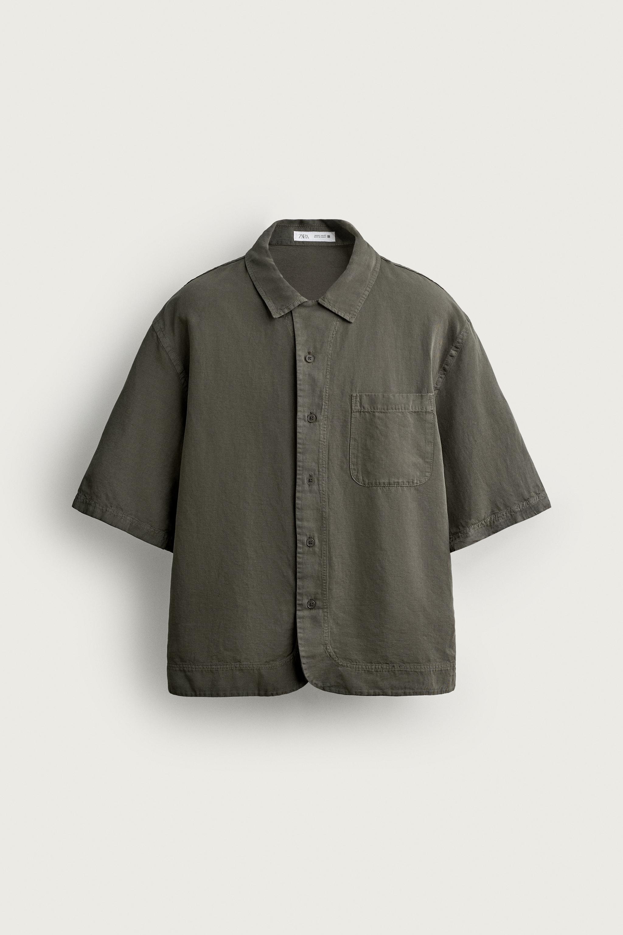 WASHED COTTON-LINEN SHIRT — DARK KHAKI