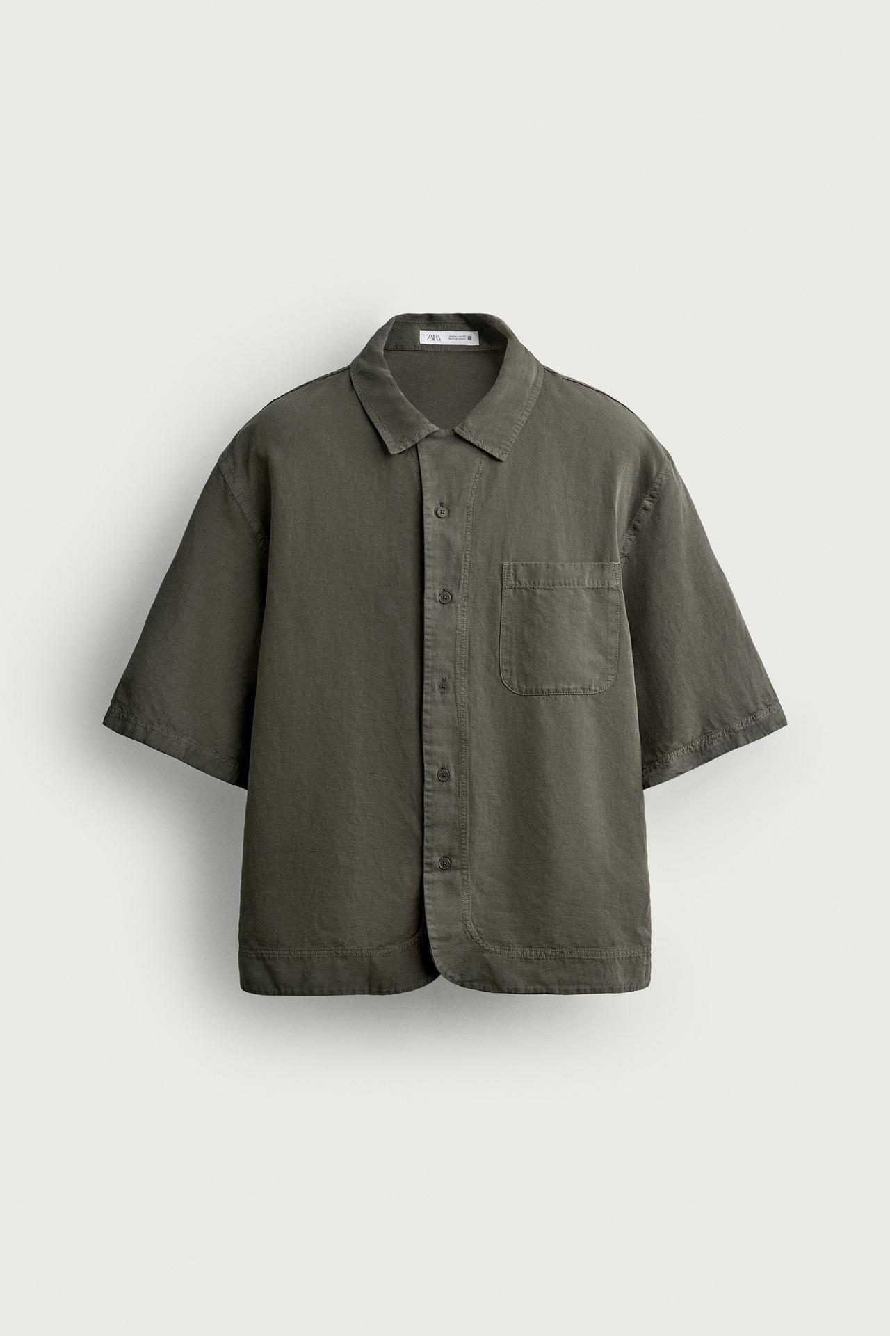 WASHED COTTON-LINEN SHIRT — DARK KHAKI
