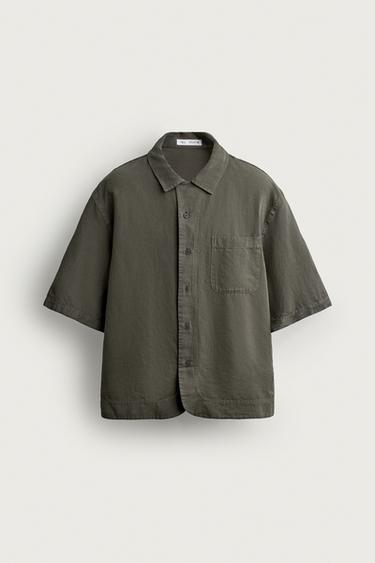 WASHED COTTON/LINEN SHIRT - DARK KHAKI by Zara