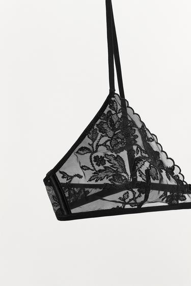 TRIANGLE MESH BRALETTE WITH EMBROIDERY - Black by Zara - Image 5