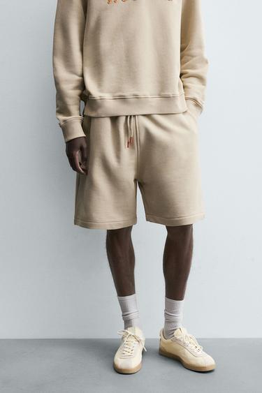 RELAXED FIT JOGGER BERMUDA SHORTS - Ecru by Zara
