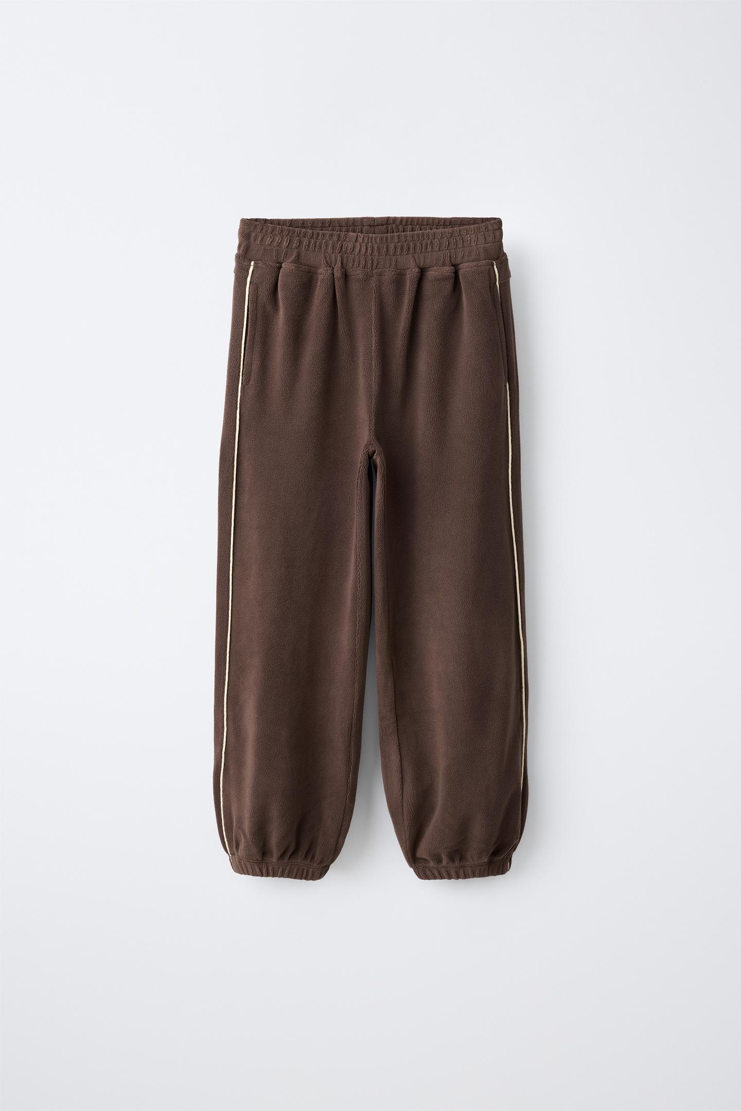 Детские брюки Zara Contrast Piping Fleece Lined, цвет: Коричневый
