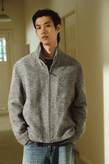 Zara 圈圈紗紋理襯衫式外套 - 淺灰色