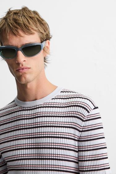 STRIPED RIBBED KNIT T-SHIRT - striped by Zara