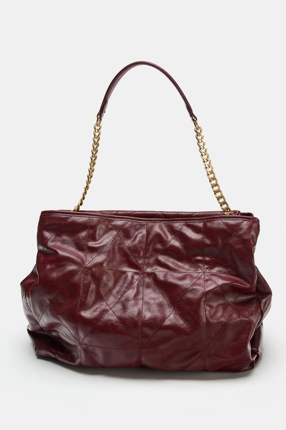 FLAP SHOULDER TOTE BAG - Burgundy Red by Zara - Image 3