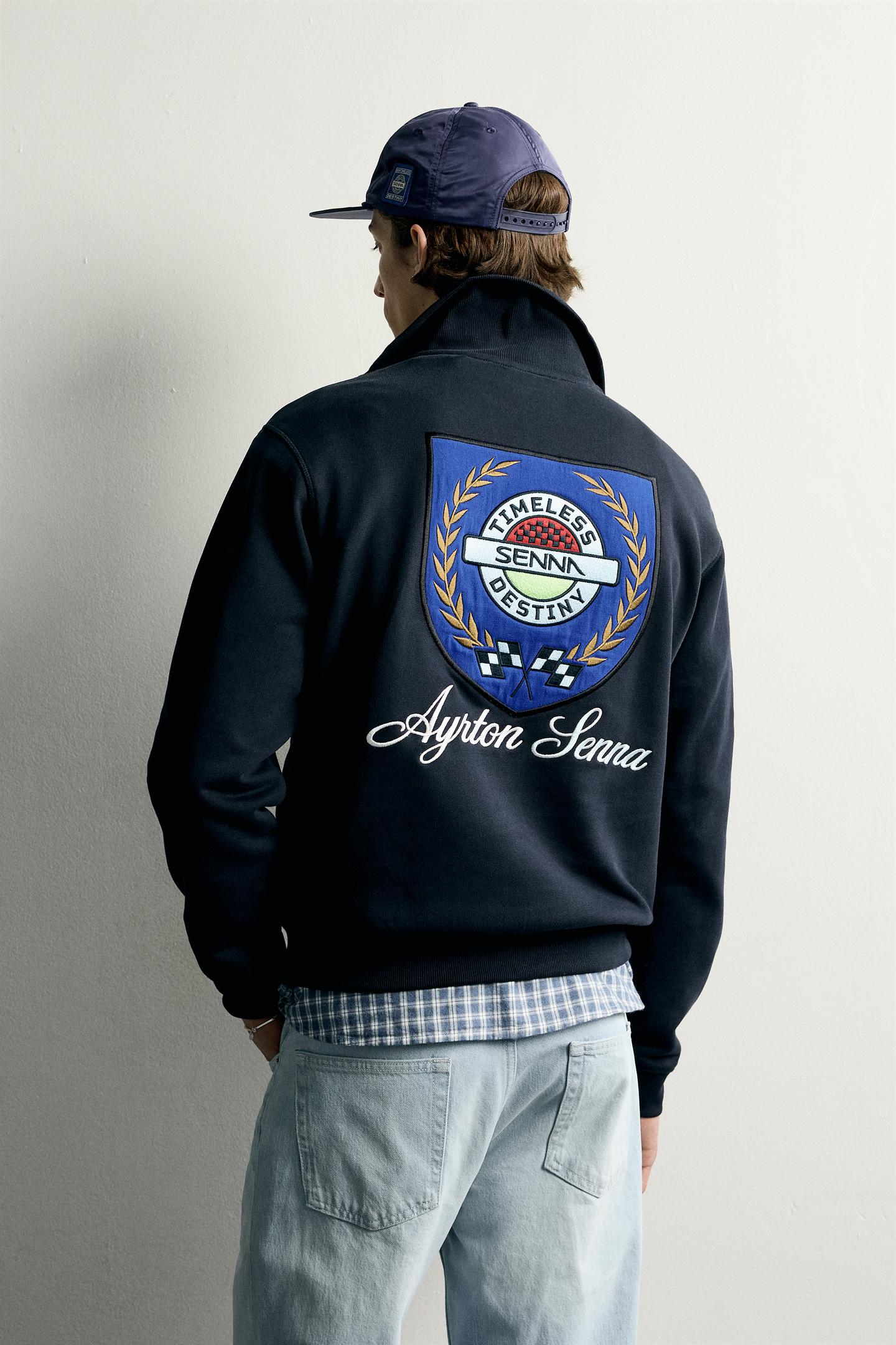 Мужская толстовка Zara Ayrton Senna © Senna Brands Embroidered Quarter-Zip, цвет: Тёмно-синий — фото 3