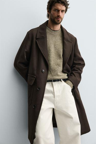 RELAXED FIT WOOL COAT - Brown by Zara