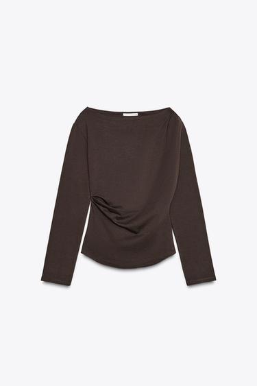 SIDE DRAPED TOP - Dark aubergine by Zara - Image 0