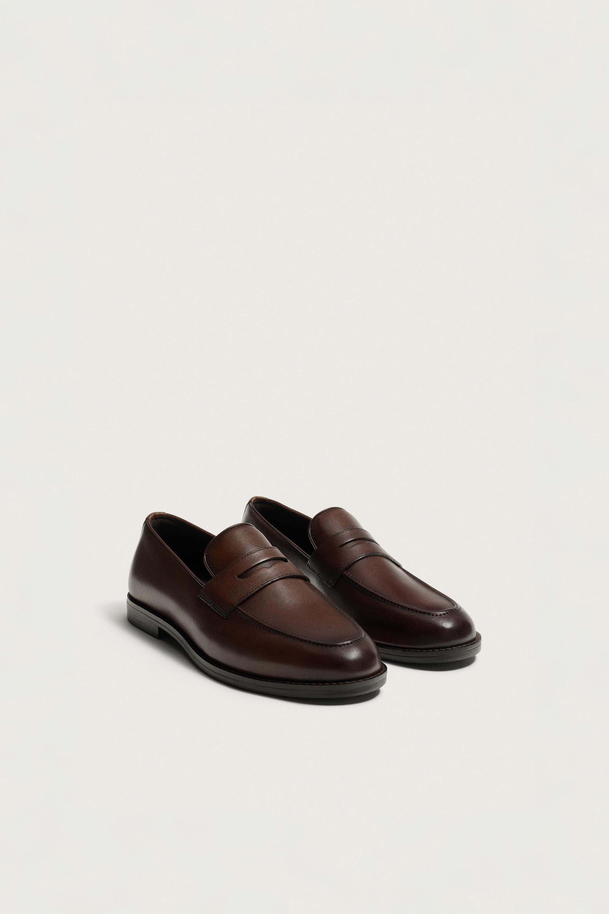 LEATHER PENNY LOAFERS — Brown