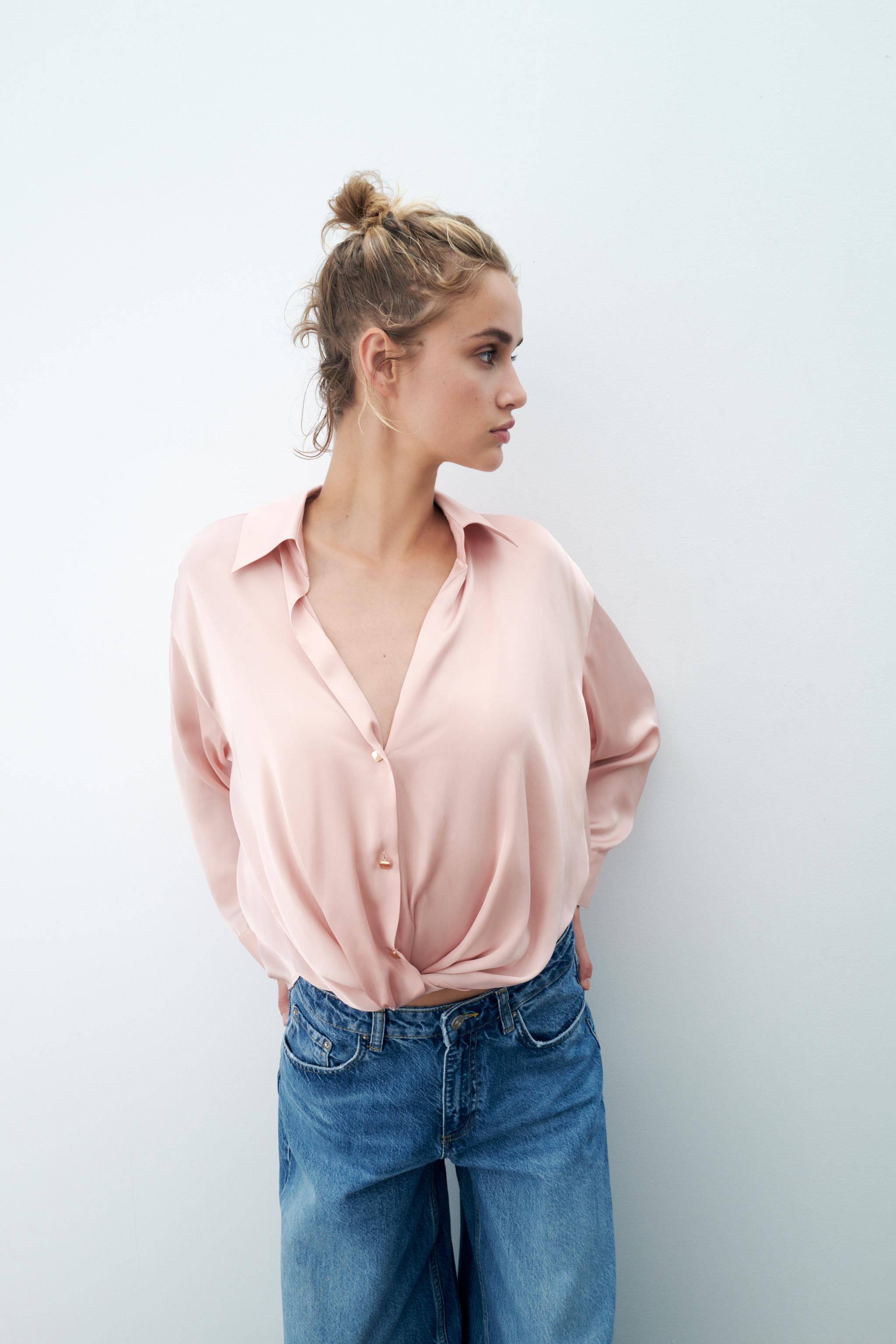 CAMISA SATINADA NUDO Rosa claro ZARA Espana