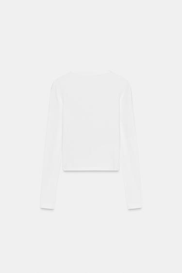 T-SHIRT À MANCHES LONGUES - Blanc de Zara - Image 5