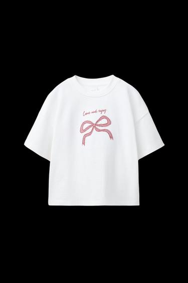 Zara GINGHAM CHECK PATCH T-SHIRT - White - Image 0