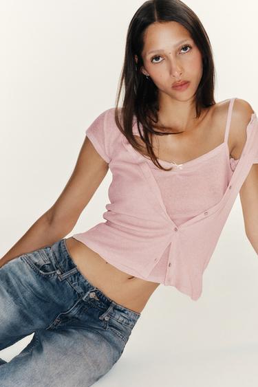 COMBINED BOW TOP - Pink marl by Zara