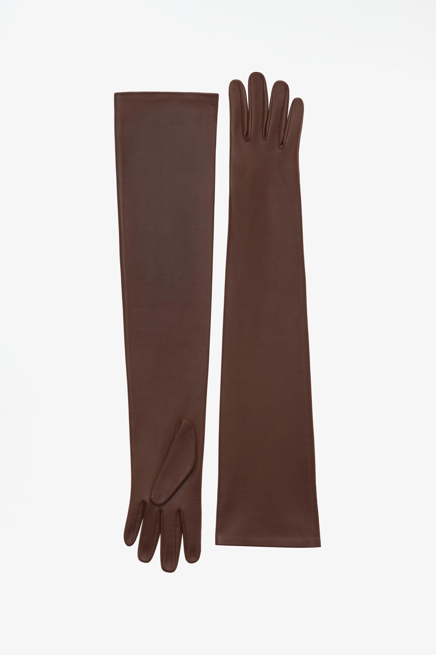 Женские перчатки Zara Limited Edition 100% Leather Long, цвет: Бронзовый — фото 3