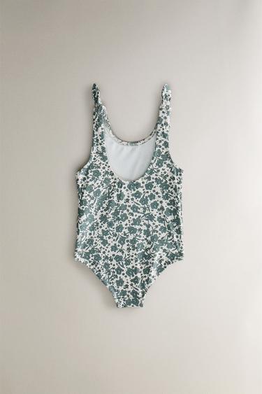 MAILLOT DE BAIN PLAGE ENFANT FLEURS TROPICALES - Écru / Vert de Zara - Image 4