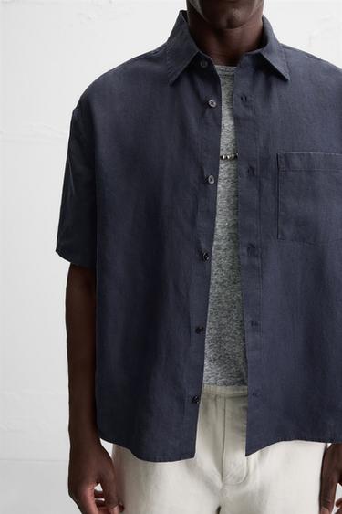 CHEMISE 100 % CHANVRE - Bleu marine foncé de Zara - Image 6