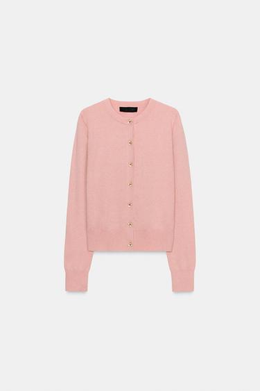 Zara CARDIGAN WITH FLORAL BUTTONS - Mid-pink