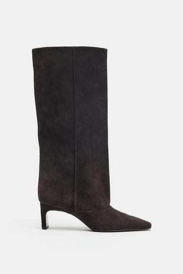 BOTTES À TALONS EN DAIM - Marron de Zara