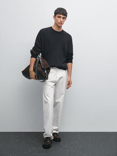 Zara Denim-effect knit sweater - Navy blue - Image 0