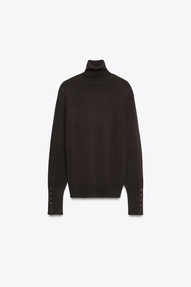 Zara BASIC BUTTONED KNIT SWEATER - Dark brown