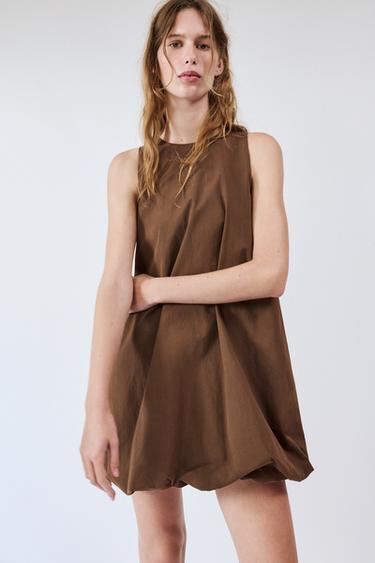 VESTIDO MINI GLOBO - Marrón de Zara