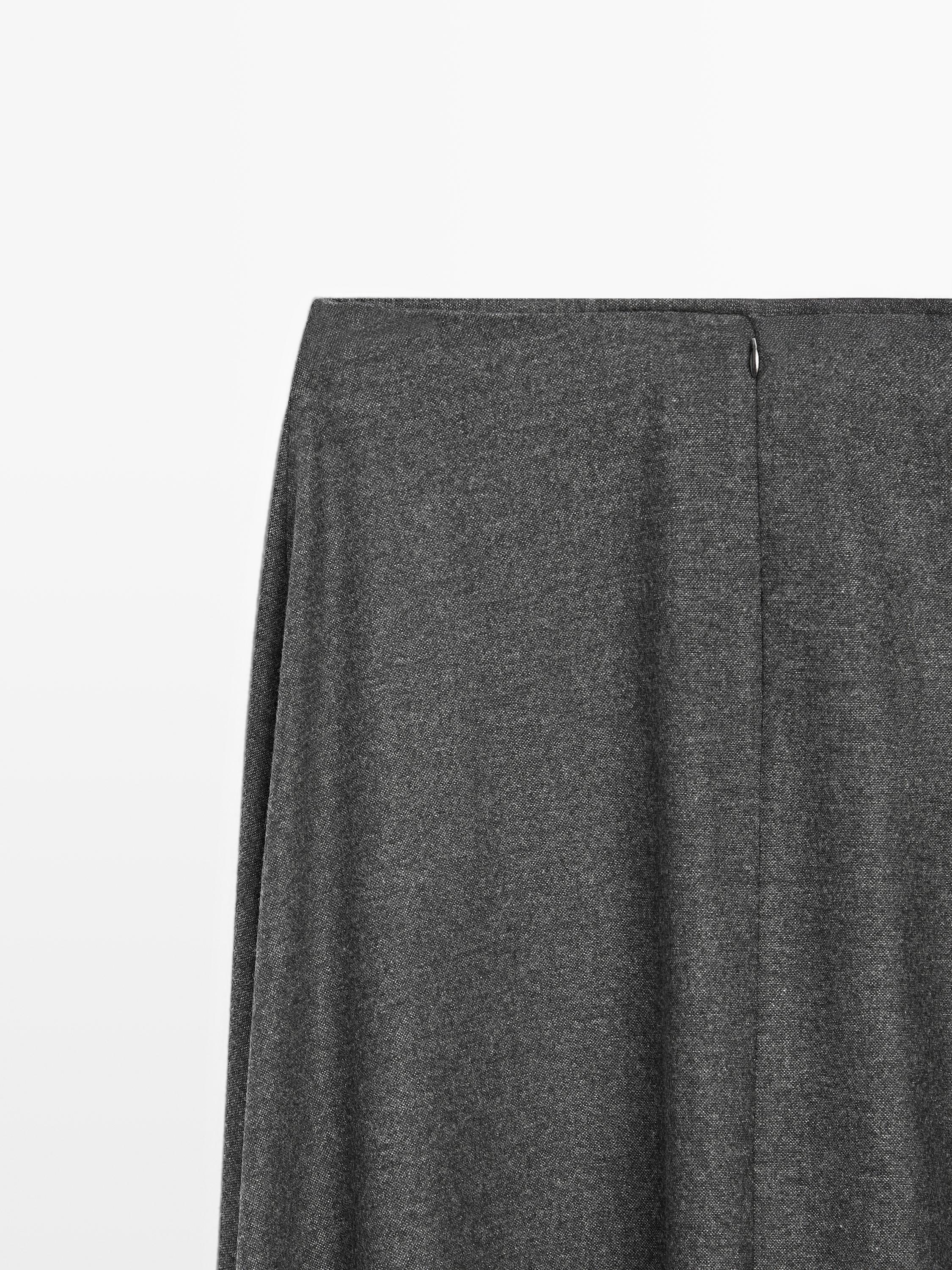 Flared wool blend midi skirt with pleat