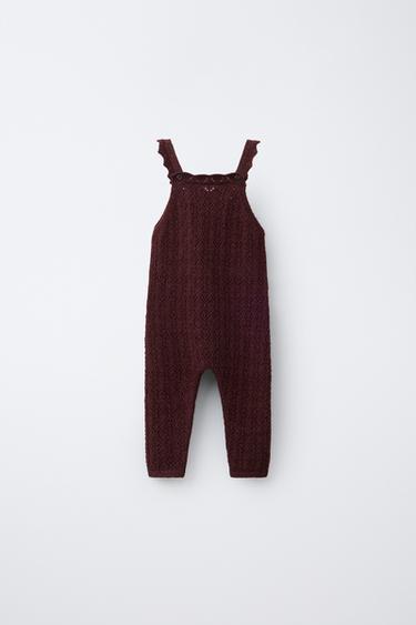 Zara CASHMERE KNIT OVERALLS WITH OPENWORK - Eggplant - Image 0