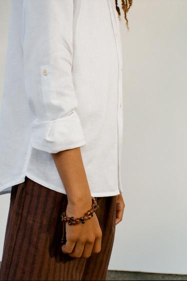 CAMISA CUELLO MAO CON LINO Y ALGODÓN - Blanco de Zara