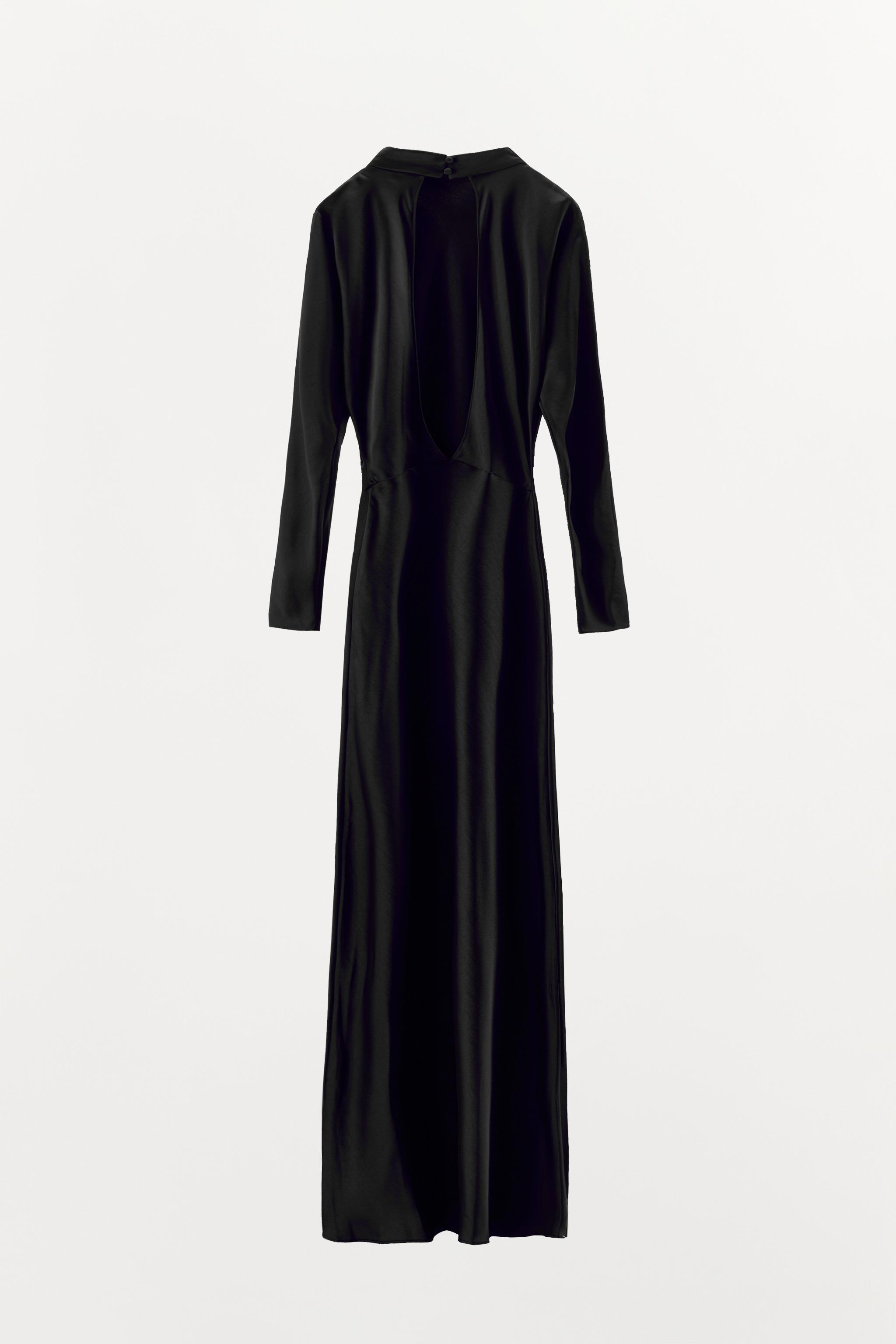 Draped Satin Effect Dress Zara Zara Deep Grey Premium Satin Effect Midi  Dress With Long Sleeves