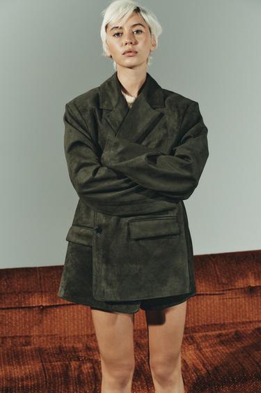 FAUX SUEDE BLAZER - Moss green by Zara