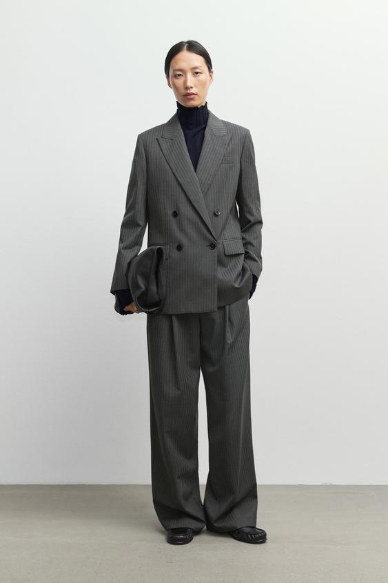 Pantalón traje raya diplomática mezcla lana fría - Gris de Zara - Imagen 0