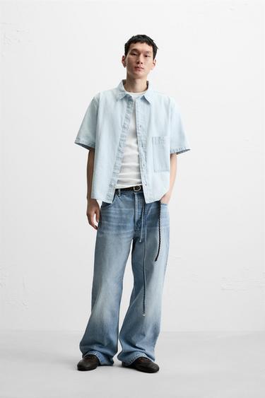 Zara 水洗口袋襯衫 - 淡藍色 - 圖片 0
